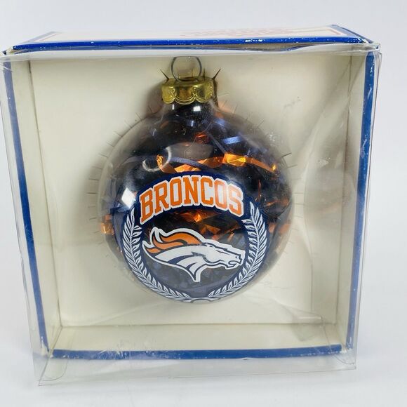 VTG Sports Collectors Series NFL Denver Broncos Ornament Glass Blue Orange Logo - Picture 1 of 7